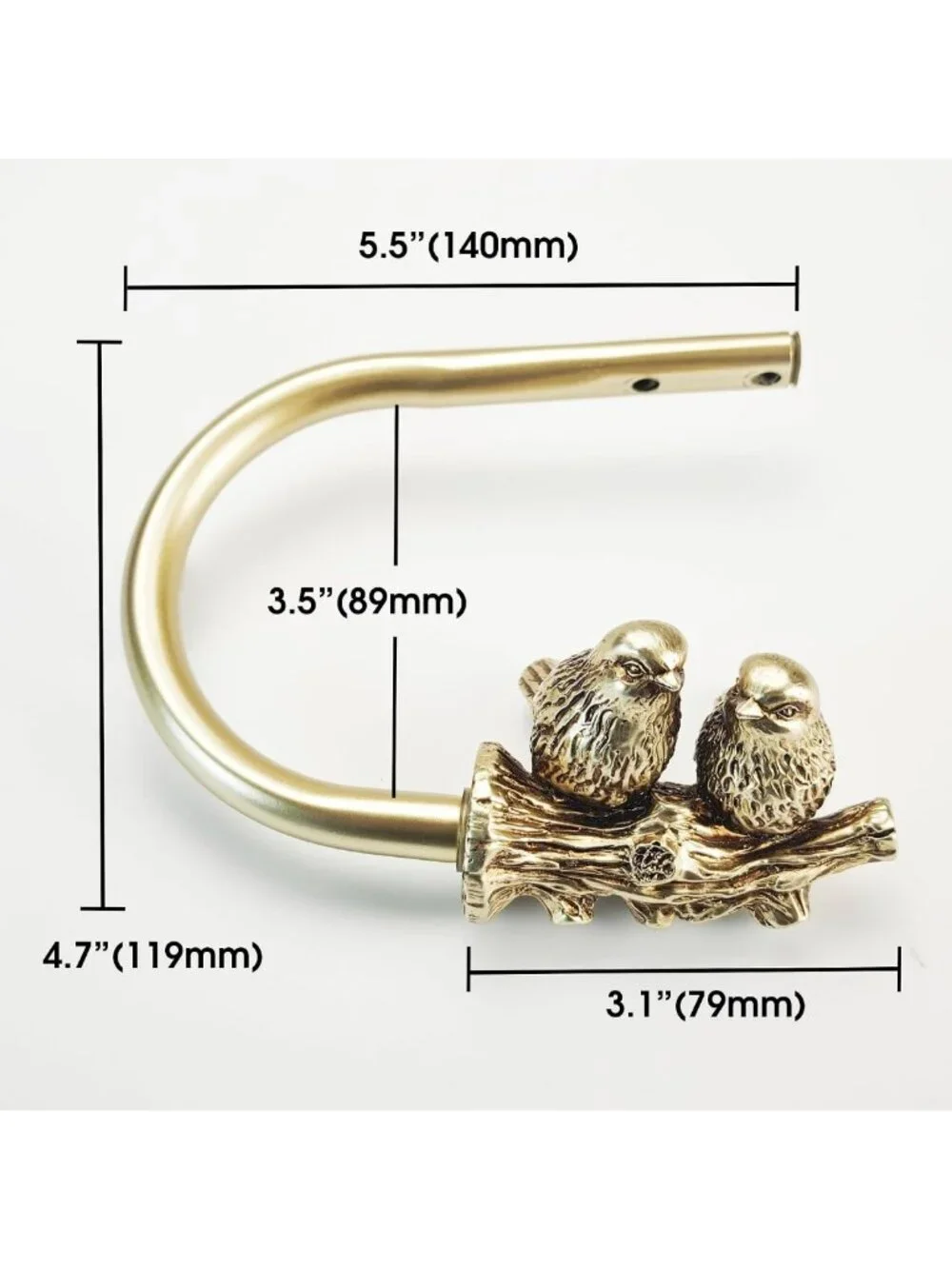 Elegant Gold Curtain Holdbacks with Twin Birds Finials - Set of 2 Drapery Hooks